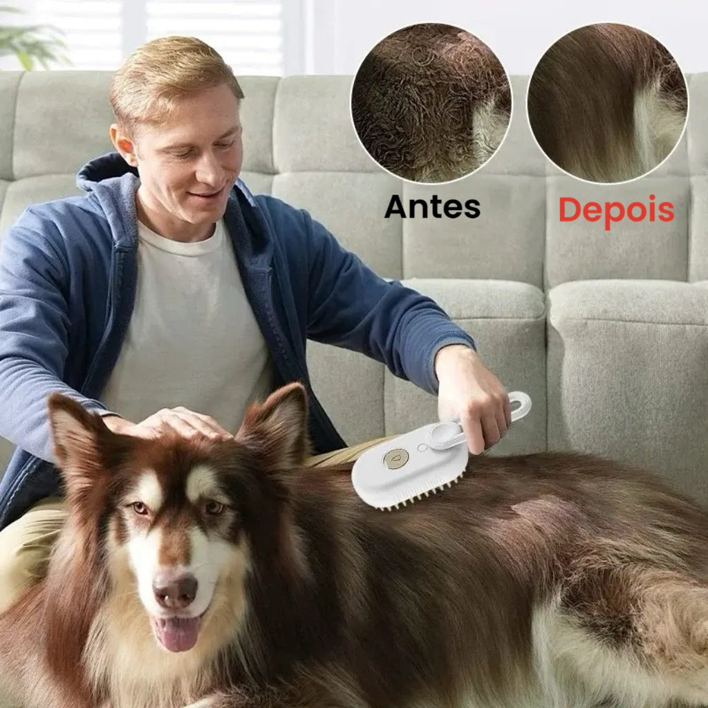 Escova de Vapor Elétrica para Pets - 3 em 1