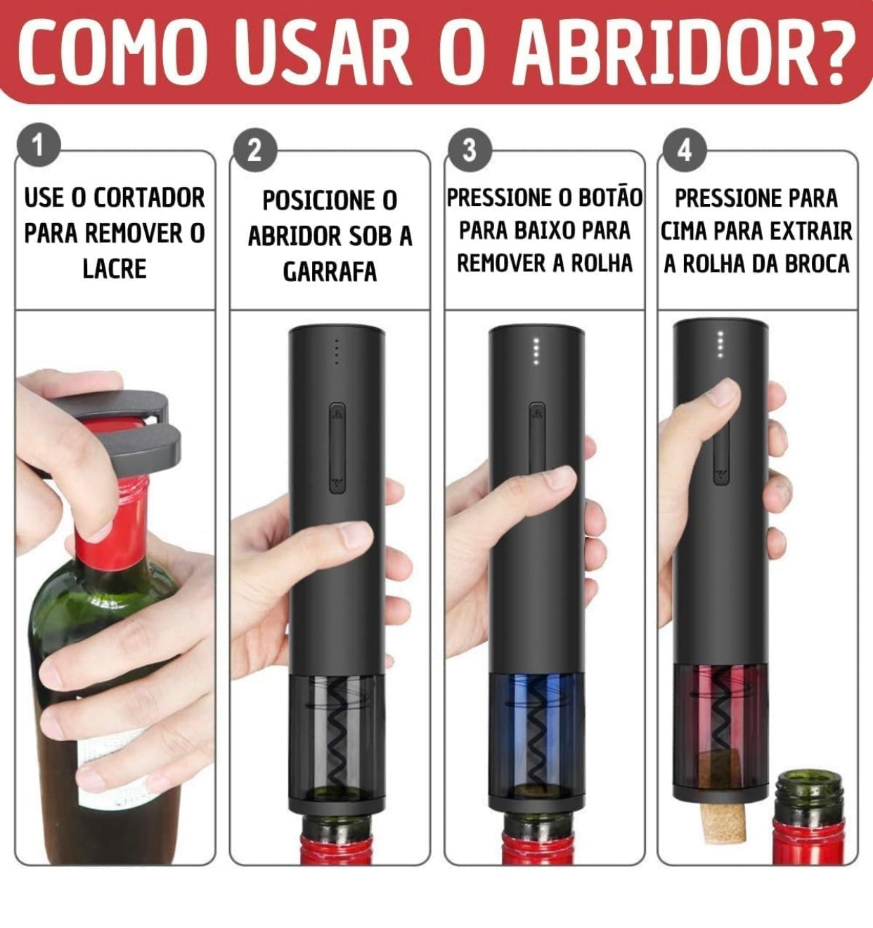 Abridor de Vinhos Elétrico - Simples e Prático