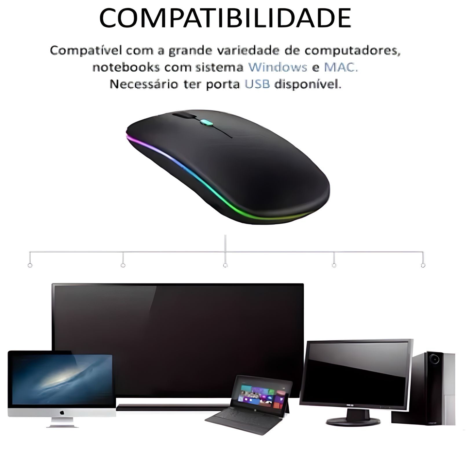 Mouse Sem Fio com Bluetooth - Recarregável (via USB)