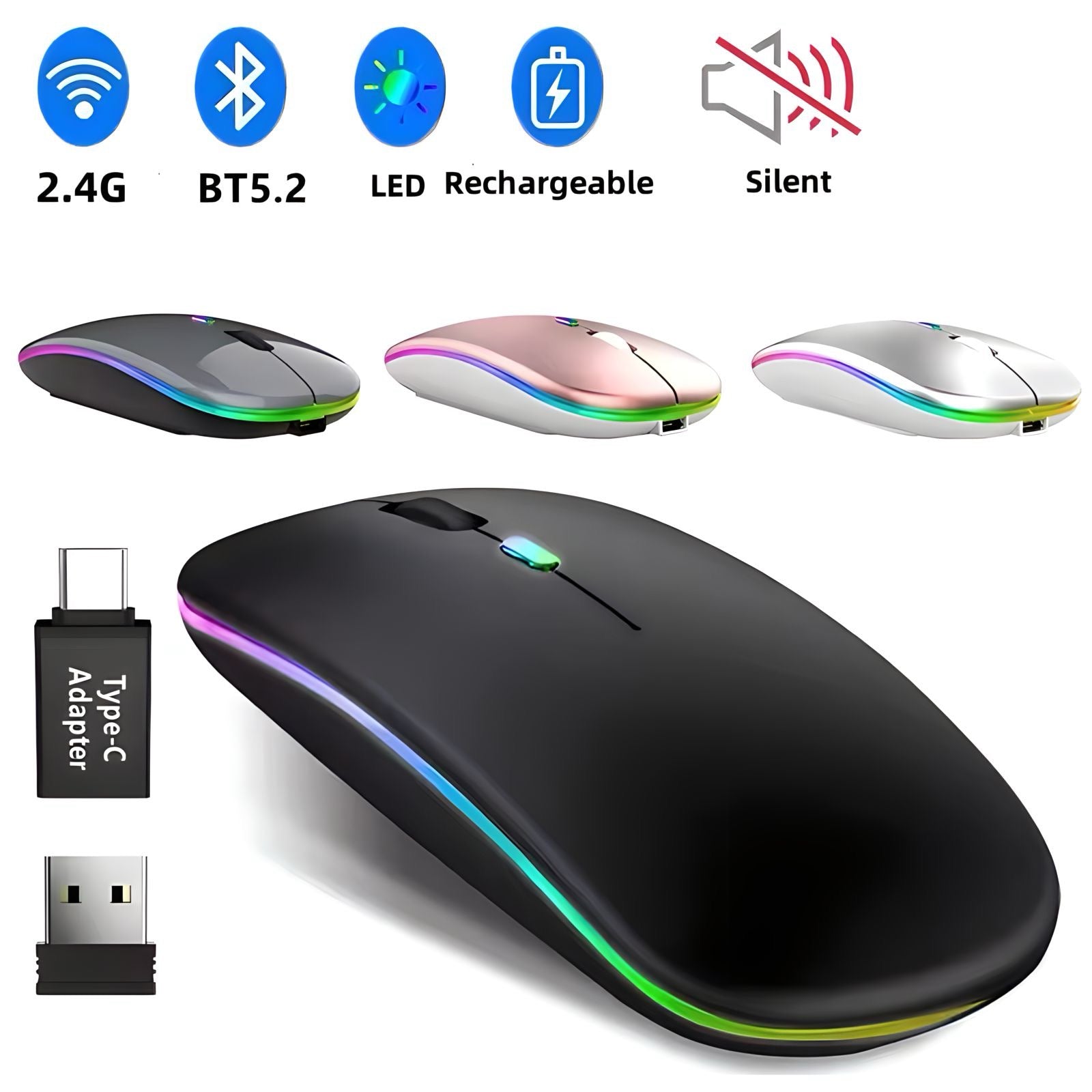 Mouse Sem Fio com Bluetooth - Recarregável (via USB)