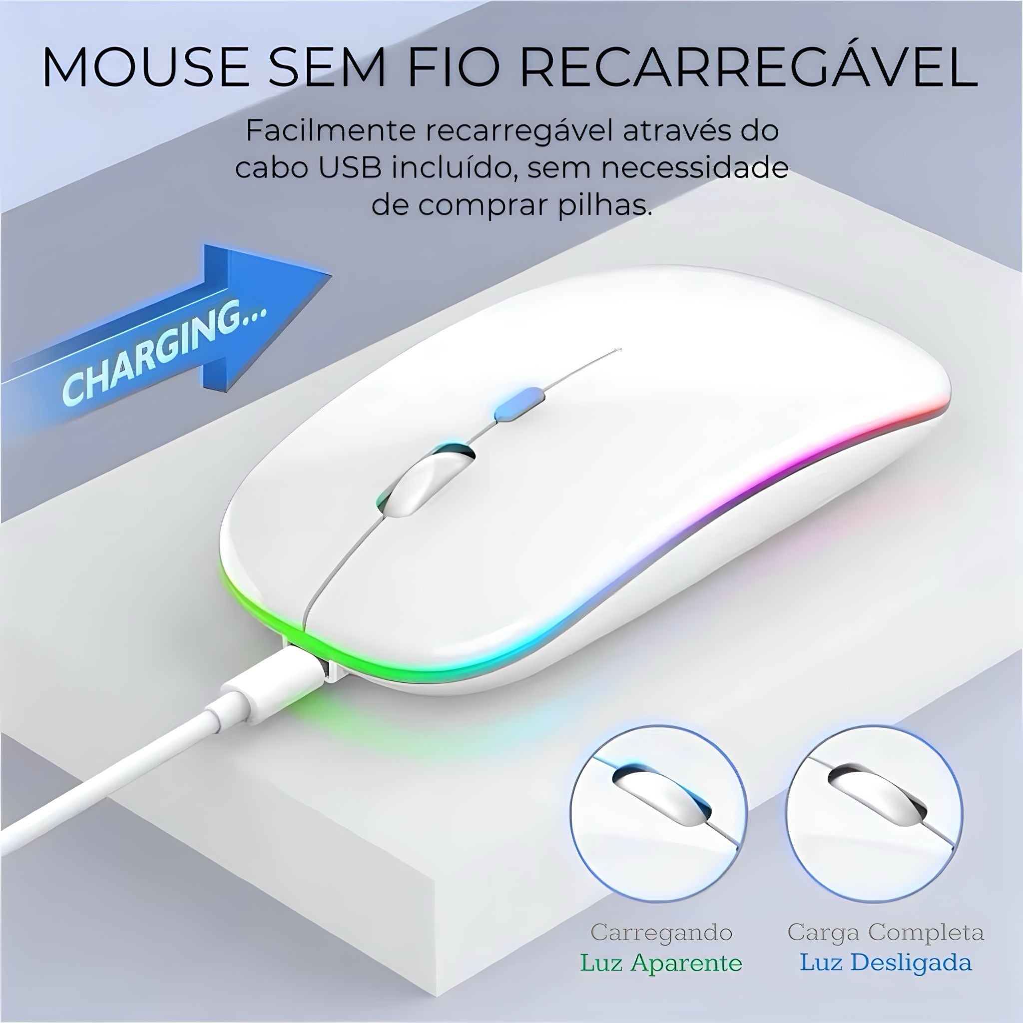 Mouse Sem Fio com Bluetooth - Recarregável (via USB)