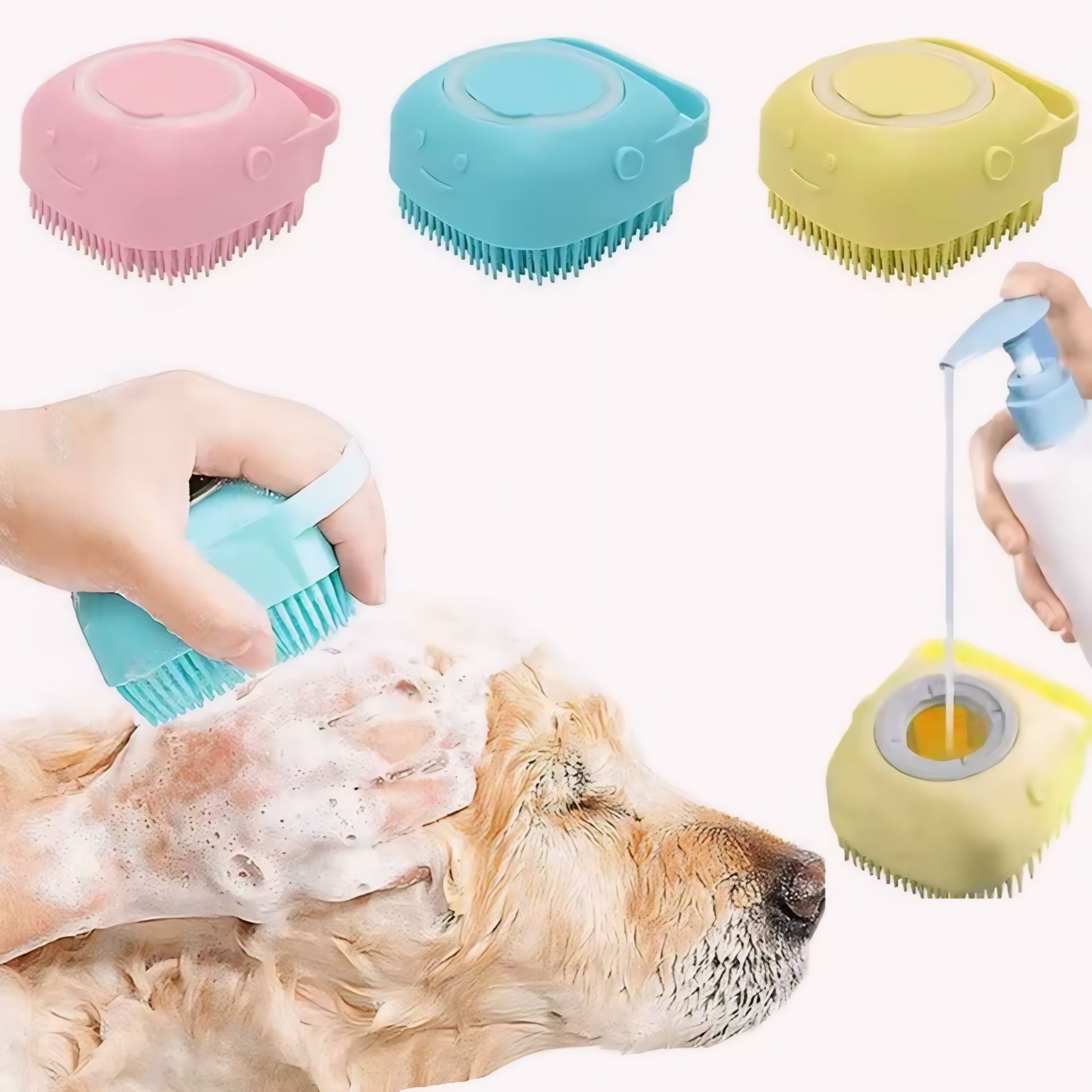 Escova de Silicone Porta-Shampoo p/ Banho - Massageadora para Pets