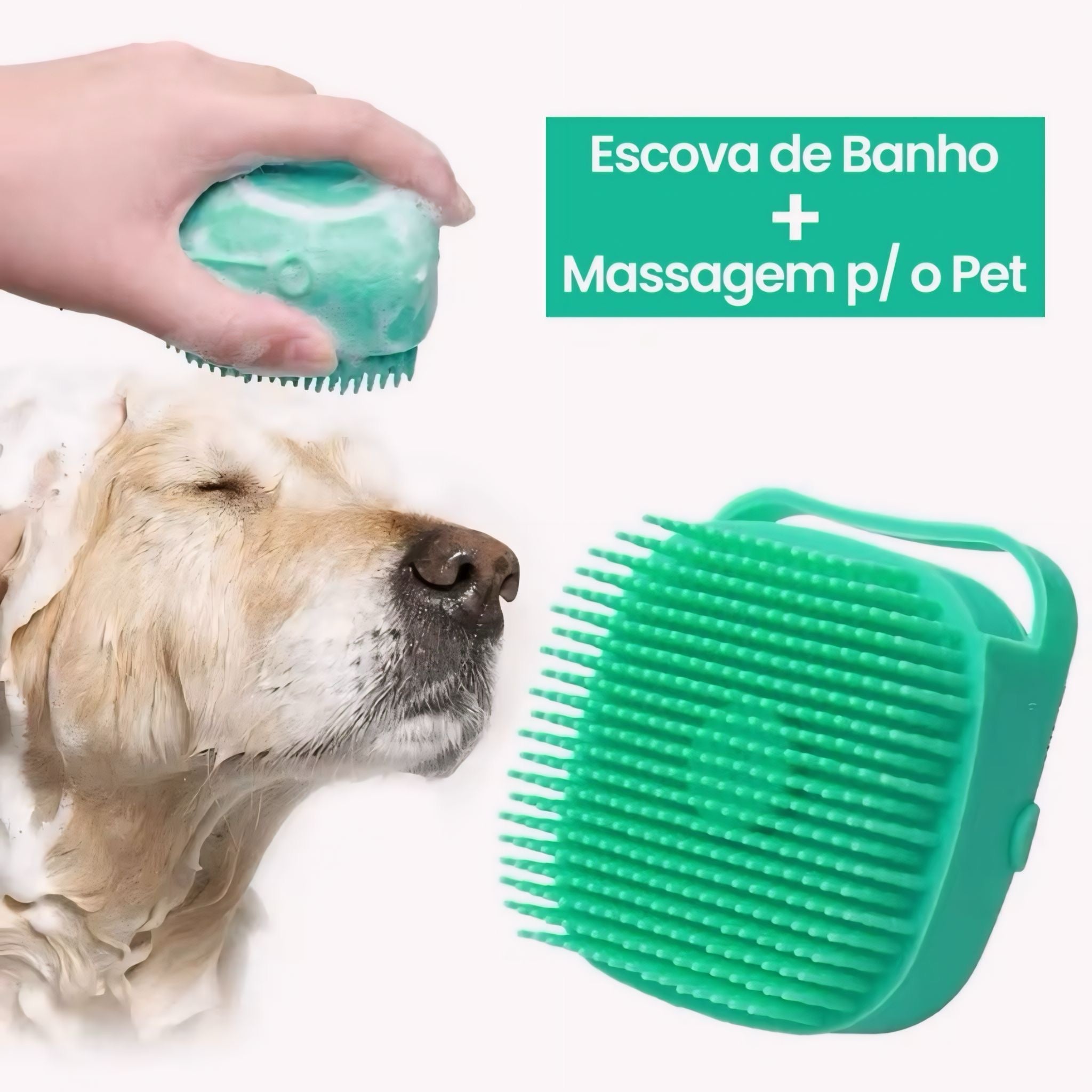 Escova de Silicone Porta-Shampoo p/ Banho - Massageadora para Pets