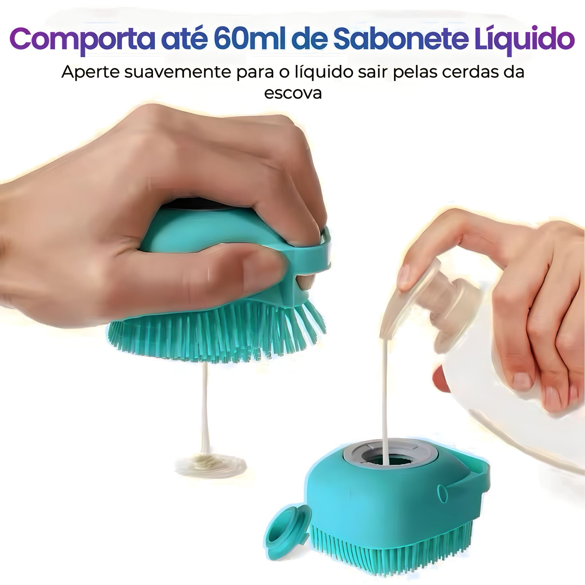 Escova de Silicone Porta-Shampoo p/ Banho - Massageadora para Pets