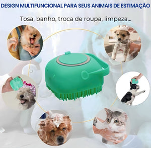 Escova de Silicone Porta-Shampoo p/ Banho - Massageadora para Pets