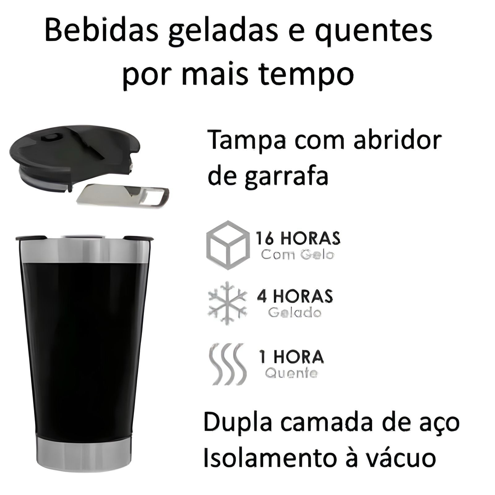 Copo Térmico com Tampa e Abridor - 473ml Beba Gelado ou Quente