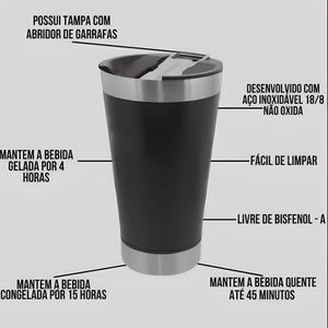 Copo Térmico com Tampa e Abridor - 473ml Beba Gelado ou Quente