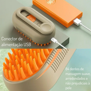 Escova de Vapor Elétrica para Pets - 3 em 1